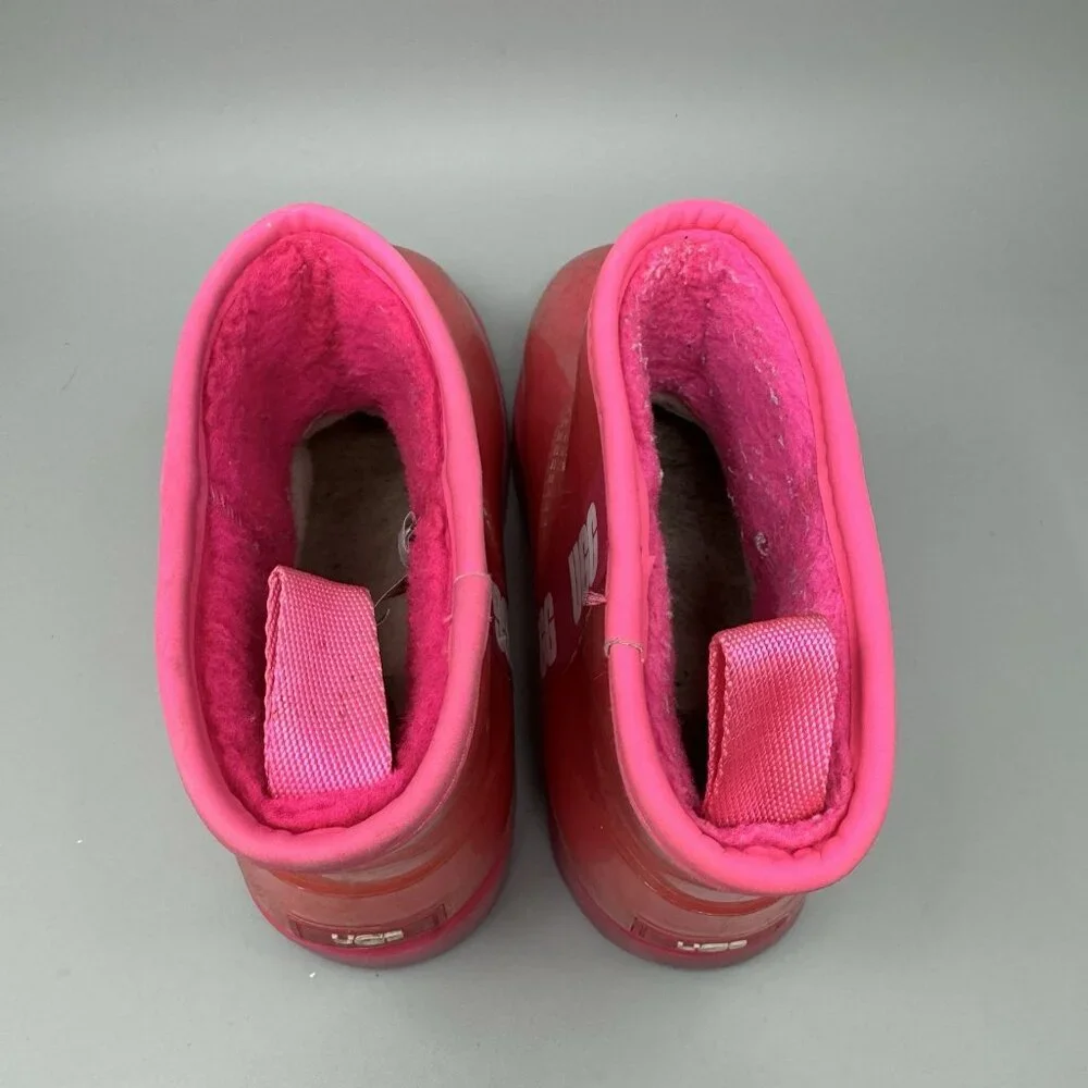 UGG Pink Rain Snow Boots Youth Girls size 4 Waterproof Clear Plastic 1112386K